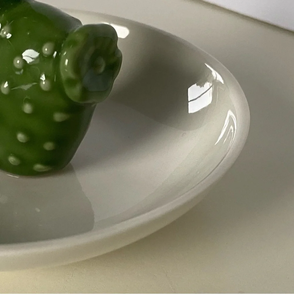 Cactus Ring Holder Dish Ceramic Vintage Jewelry Tray Green White Bowl Southwest